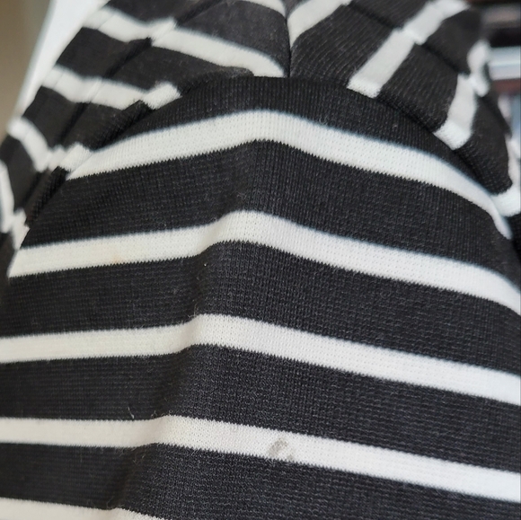 Anne Klein Black & White Stripeed Blouse Fitted Exposed Zip Elbow Sleeve Size LP - Picture 14 of 14
